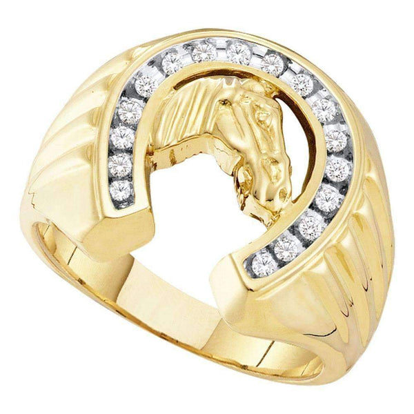 10kt Yellow Gold Men's Round Diamond Horseshoe Ring 1/4 Cttw - FREE Shipping (US/CAN)-Gold & Diamond Men Rings-8-JadeMoghul Inc.