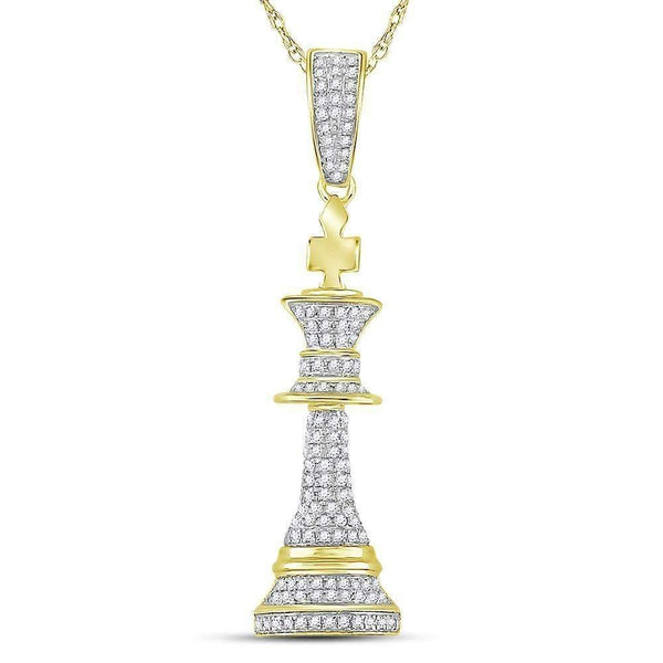 10kt Yellow Gold Men's Round Diamond King Chess Piece Charm Pendant 3-8 Cttw - FREE Shipping (US/CAN)-Gold & Diamond Men Charms & Pendants-JadeMoghul Inc.