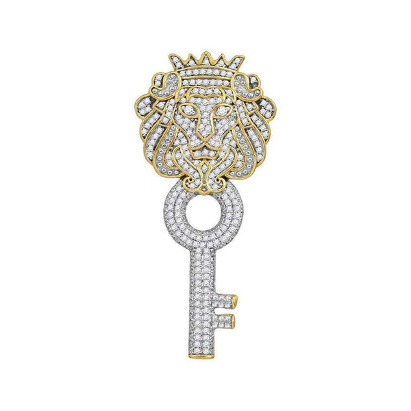 10kt Yellow Gold Men's Round Diamond King Lion Key Charm Pendant 7-8 Cttw - FREE Shipping (US/CAN)-Gold & Diamond Men Charms & Pendants-JadeMoghul Inc.