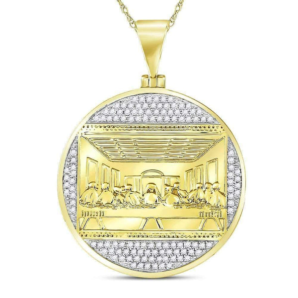 10kt Yellow Gold Mens Round Diamond Last Supper Religious Charm Pendant 1-2 Cttw - FREE Shipping (US/CAN)-Gold & Diamond Men Charms & Pendants-JadeMoghul Inc.