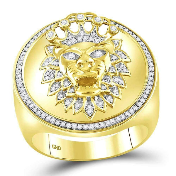 10kt Yellow Gold Men's Round Diamond Lion Crown Cluster Ring 3/8 Cttw - FREE Shipping (US/CAN)-Gold & Diamond Rings-8-JadeMoghul Inc.