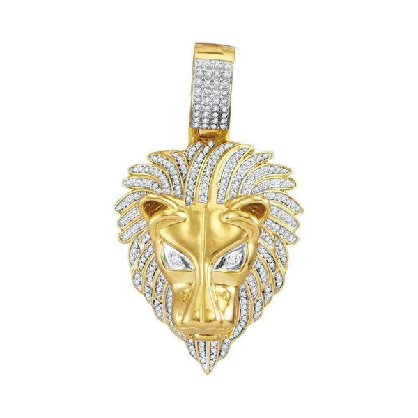 10kt Yellow Gold Men's Round Diamond Lion Head Animal Charm Pendant 7-8 Cttw - FREE Shipping (USA/CAN)-Gold & Diamond Men Charms & Pendants-JadeMoghul Inc.