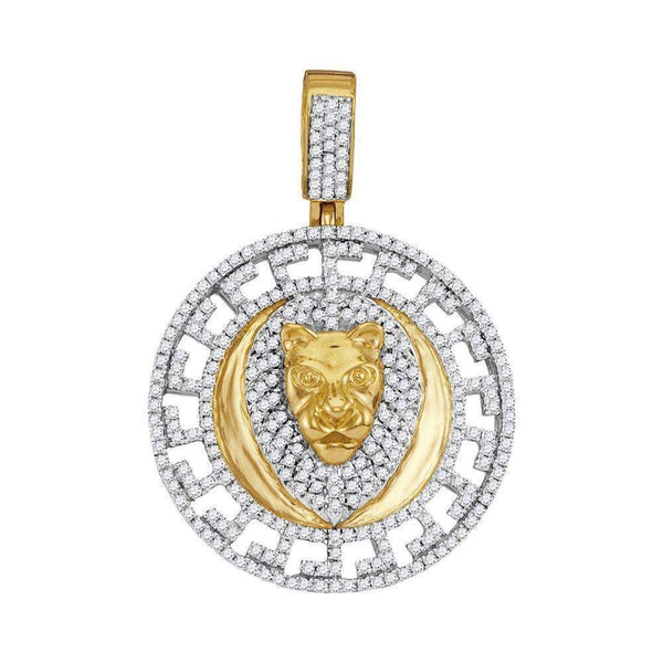 10kt Yellow Gold Men's Round Diamond Lion Head Medallion Charm Pendant 7-8 Cttw - FREE Shipping (USA/CAN)-Gold & Diamond Men Charms & Pendants-JadeMoghul Inc.
