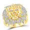 10kt Yellow Gold Mens Round Diamond Lion Mane Cluster Ring 5/8 Cttw-Gold & Diamond Rings-10.5-JadeMoghul Inc.