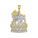 10kt Yellow Gold Mens Round Diamond Lion Tiger Crown Charm Pendant 1-3 Cttw-Gold & Diamond Men Charms & Pendants-JadeMoghul Inc.