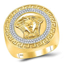 10kt Yellow Gold Mens Round Diamond Medusa Face Greek Key Fashion Ring 1/3 Cttw-Gold & Diamond Rings-8.5-JadeMoghul Inc.