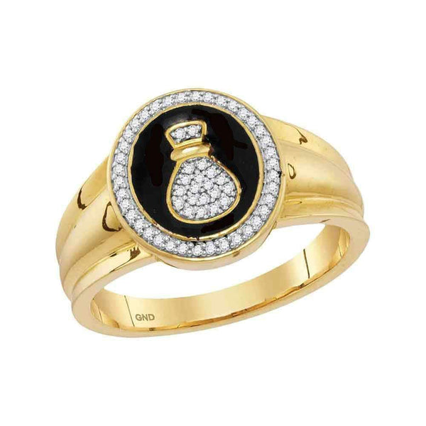 10kt Yellow Gold Mens Round Diamond Money Bag Bank Fashion Ring 1/6 Cttw-Gold & Diamond Men Rings-8-JadeMoghul Inc.