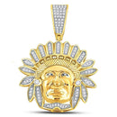 10kt Yellow Gold Mens Round Diamond Native American Indian Chief Charm Pendant 1-3 Cttw-Gold & Diamond Men Charms & Pendants-JadeMoghul Inc.