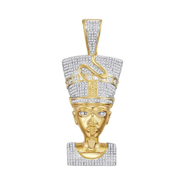 10kt Yellow Gold Men's Round Diamond Nefertiti Pharaoh Charm Pendant 1-1-3 Cttw - FREE Shipping (USA/CAN)-Gold & Diamond Men Charms & Pendants-JadeMoghul Inc.