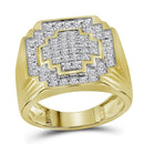 10kt Yellow Gold Mens Round Diamond Pave-set Square Cluster Ring 1.00 Cttw-Gold & Diamond Rings-8.5-JadeMoghul Inc.