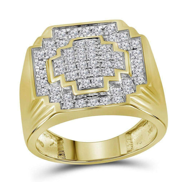 10kt Yellow Gold Mens Round Diamond Pave-set Square Cluster Ring 1.00 Cttw-Gold & Diamond Rings-8.5-JadeMoghul Inc.