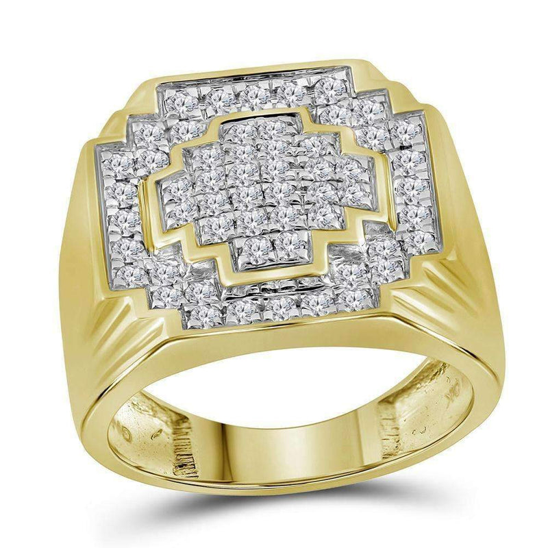 10kt Yellow Gold Mens Round Diamond Pave-set Square Cluster Ring 1.00 Cttw-Gold & Diamond Rings-8.5-JadeMoghul Inc.