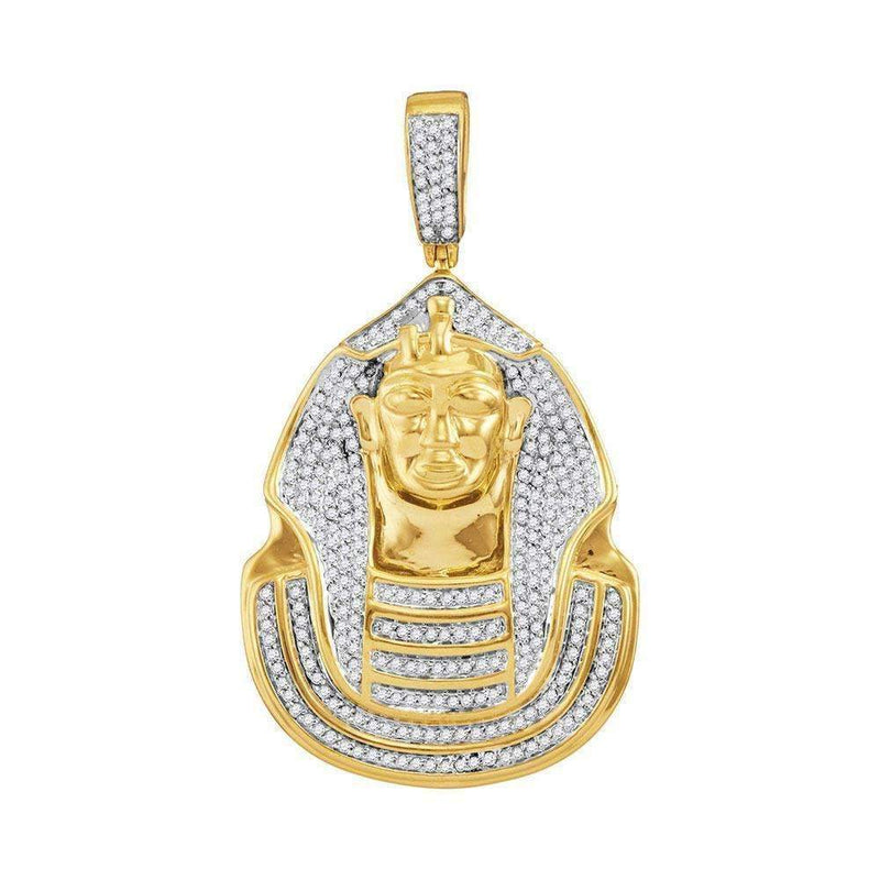 10kt Yellow Gold Men's Round Diamond Pharaoh Cluster Charm Pendant 7-8 Cttw - FREE Shipping (USA/CAN)-Gold & Diamond Men Charms & Pendants-JadeMoghul Inc.