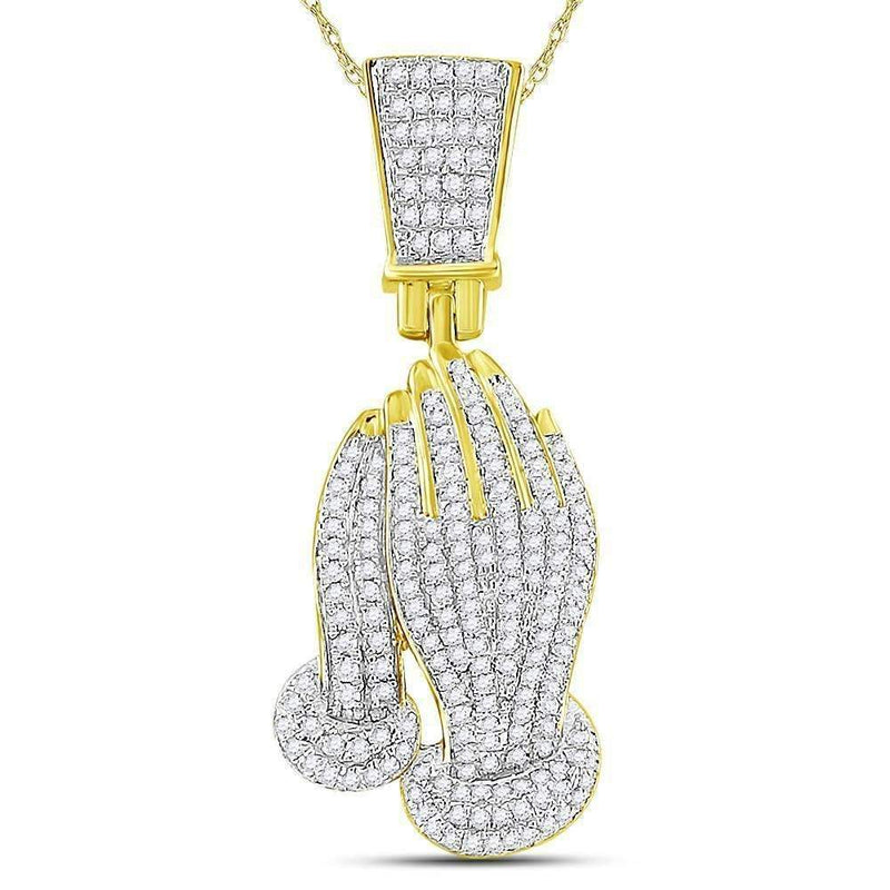 10kt Yellow Gold Men's Round Diamond Praying Hands Faith Charm Pendant 1-2 Cttw - FREE Shipping (US/CAN)-Men's Charms-JadeMoghul Inc.