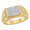 10kt Yellow Gold Men's Round Diamond Rectangle Cluster Ribbed Side Ring 1/5 Cttw - FREE Shipping (US/CAN)-Gold & Diamond Men Rings-8-JadeMoghul Inc.