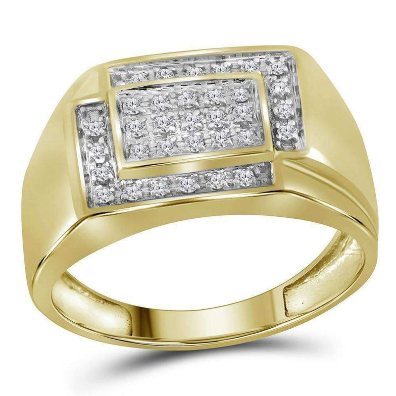 10kt Yellow Gold Mens Round Diamond Rectangle Cluster Ring 1-4 Cttw - FREE Shipping (US/CAN)-Gold & Diamond Men Rings-JadeMoghul Inc.