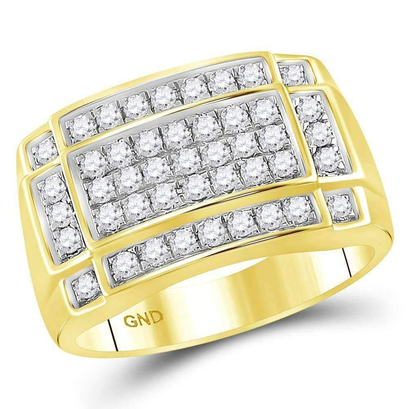 10kt Yellow Gold Men's Round Diamond Rectangle Cluster Ring 1.00 Cttw - FREE Shipping (US/CAN)-Men's Rings-8.5-JadeMoghul Inc.