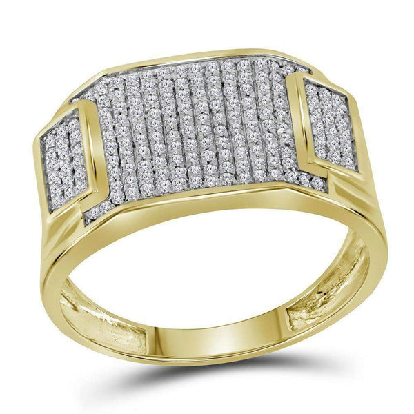 10kt Yellow Gold Mens Round Diamond Rectangle Cluster Ring 1/2 Cttw-Gold & Diamond Men Rings-10-JadeMoghul Inc.