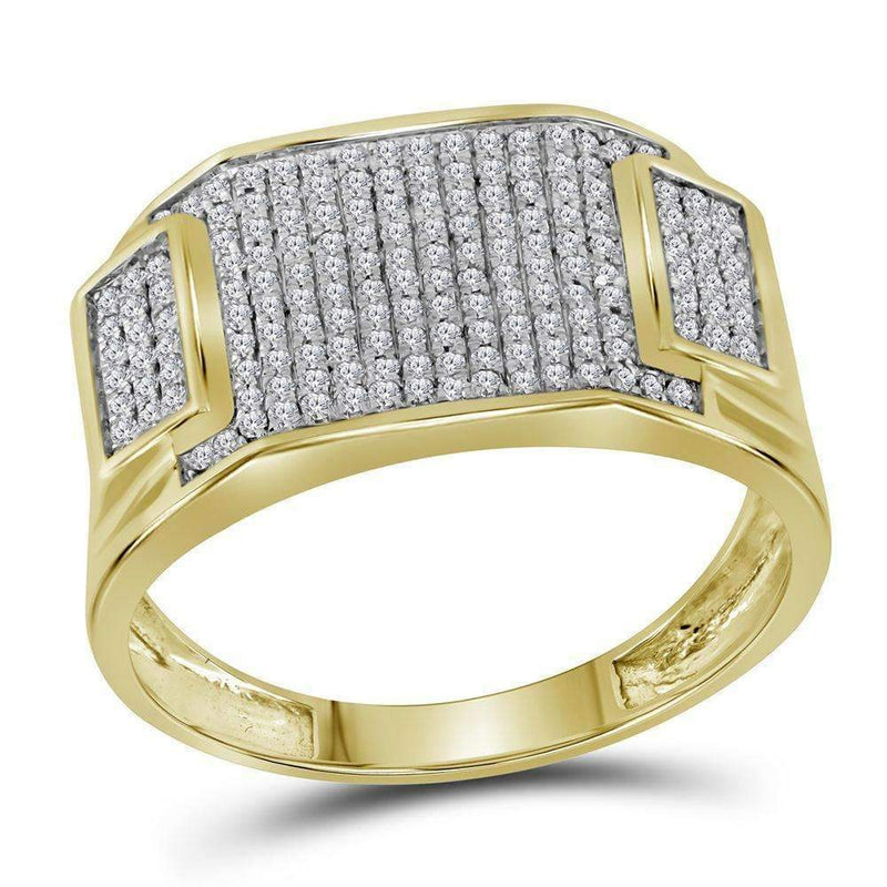 10kt Yellow Gold Mens Round Diamond Rectangle Cluster Ring 1/2 Cttw-Gold & Diamond Men Rings-10-JadeMoghul Inc.