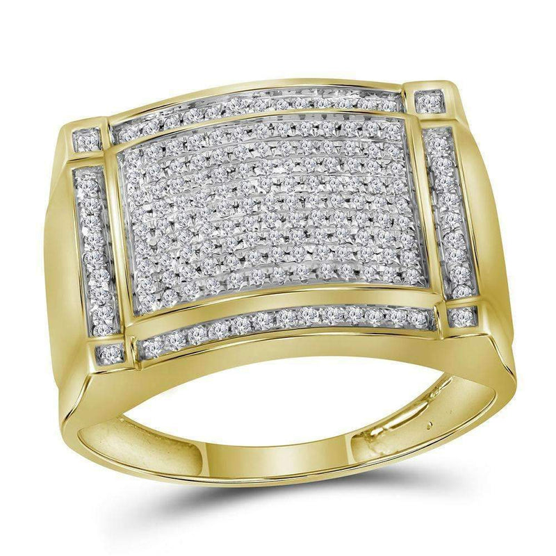 10kt Yellow Gold Mens Round Diamond Rectangle Cluster Ring 1/2 Cttw-Gold & Diamond Rings-8.5-JadeMoghul Inc.