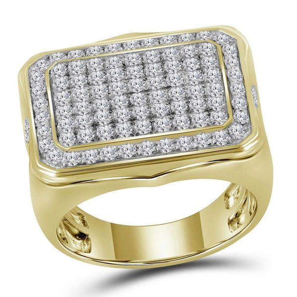 10kt Yellow Gold Mens Round Diamond Rectangle Cluster Ring 2-3/4 Cttw-Gold & Diamond Men Rings-11.5-JadeMoghul Inc.