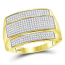 10kt Yellow Gold Mens Round Diamond Rectangle Cluster Ring 3/8 Cttw-Gold & Diamond Rings-10-JadeMoghul Inc.