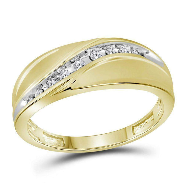 10kt Yellow Gold Men's Round Diamond Single Row Band Ring 1/8 Cttw - FREE Shipping (US/CAN)-Gold & Diamond Men Rings-8-JadeMoghul Inc.