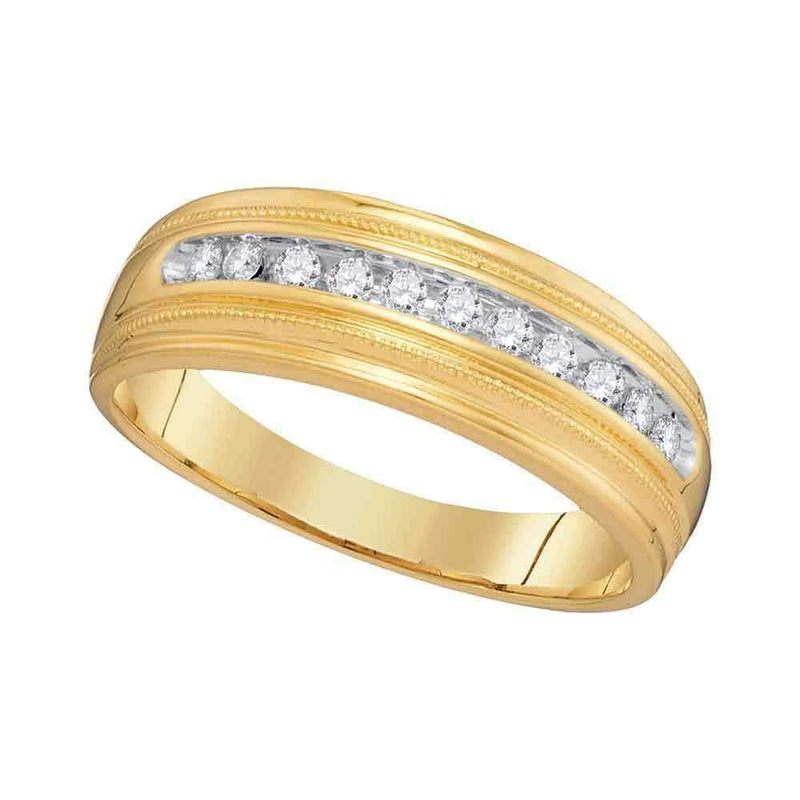10kt Yellow Gold Men's Round Diamond Single Row Milgrain Wedding Band Ring 1/4 Cttw - FREE Shipping (US/CAN)-Gold & Diamond Wedding Jewelry-8-JadeMoghul Inc.