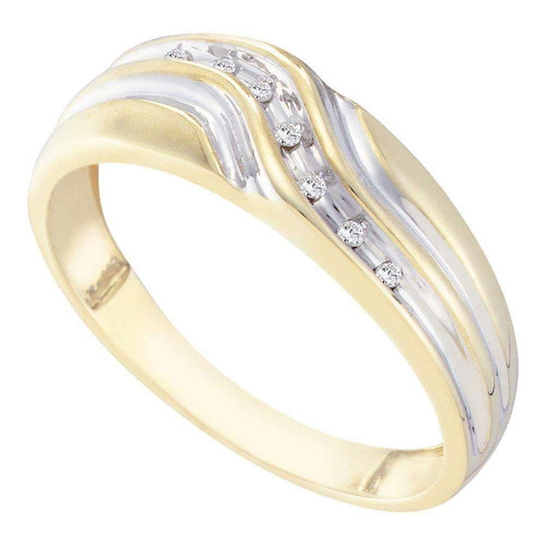 10kt Yellow Gold Men's Round Diamond Single Row Two-tone Wedding Band Ring 1/20 Cttw - FREE Shipping (US/CAN)-Gold & Diamond Wedding Jewelry-8-JadeMoghul Inc.