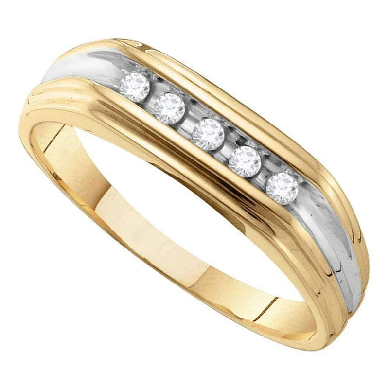 10kt Yellow Gold Men's Round Diamond Single Row Two-tone Wedding Band Ring 1/8 Cttw - FREE Shipping (US/CAN)-Gold & Diamond Wedding Jewelry-8-JadeMoghul Inc.