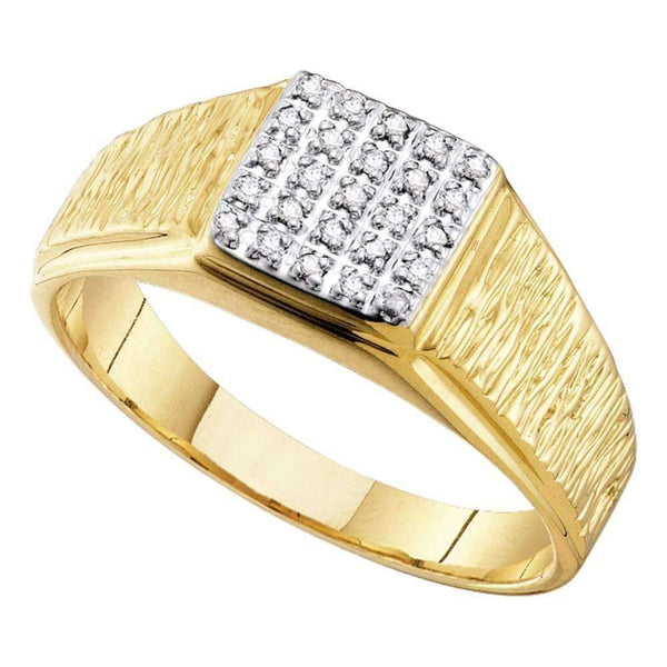 10kt Yellow Gold Men's Round Diamond Square Cluster Brushed Ring 1/8 Cttw - FREE Shipping (US/CAN)-Gold & Diamond Men Rings-8-JadeMoghul Inc.
