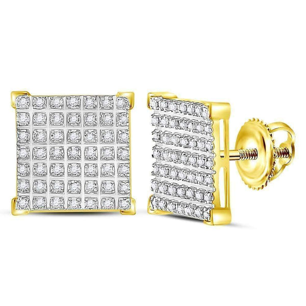 10kt Yellow Gold Men's Round Diamond Square Cluster Earrings 1-3 Cttw - FREE Shipping (US/CAN)-Men's Earrings-JadeMoghul Inc.