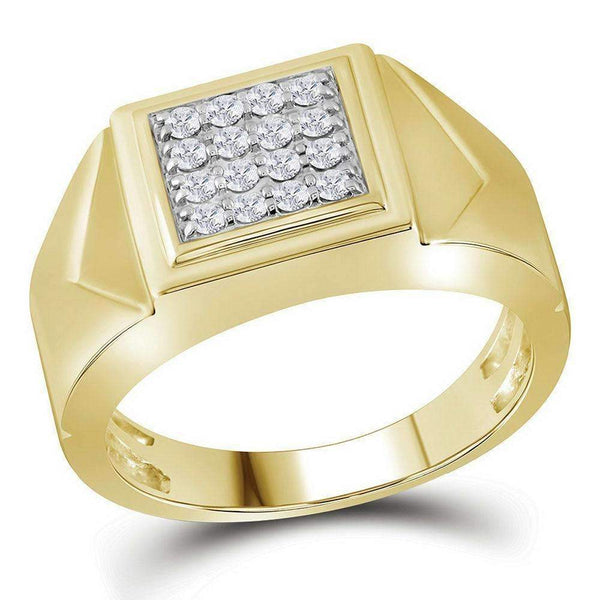 10kt Yellow Gold Men's Round Diamond Square Cluster Faceted Fashion Ring 1/3 Cttw - FREE Shipping (US/CAN)-Men's Rings-8-JadeMoghul Inc.