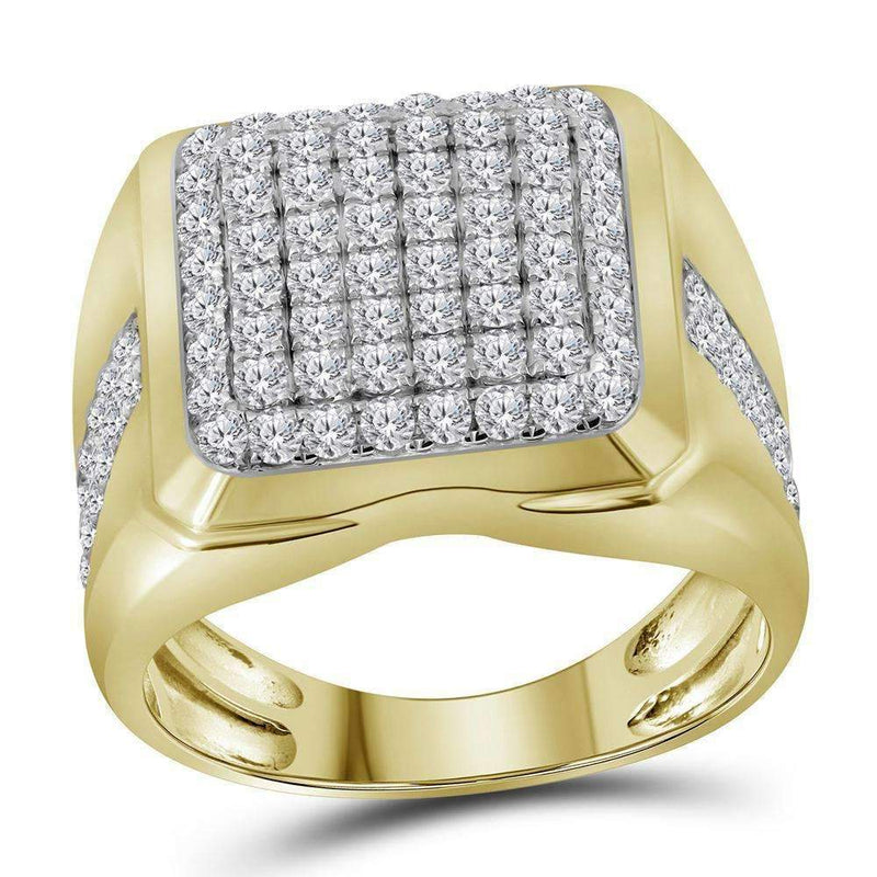 10kt Yellow Gold Mens Round Diamond Square Cluster Fashion Ring 2.00 Cttw-Gold & Diamond Rings-8.5-JadeMoghul Inc.