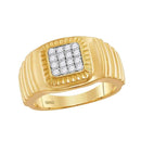 10kt Yellow Gold Men's Round Diamond Square Cluster Ribbed Accent Ring 3/8 Cttw - FREE Shipping (US/CAN)-Gold & Diamond Rings-8-JadeMoghul Inc.