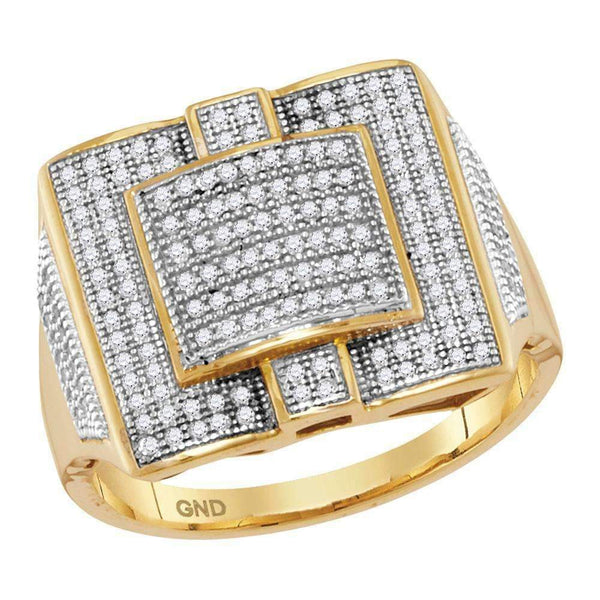 10kt Yellow Gold Men's Round Diamond Square Cluster Ring 1/2 Cttw - FREE Shipping (US/CAN)-Gold & Diamond Rings-12-JadeMoghul Inc.