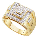 10kt Yellow Gold Mens Round Diamond Square Cluster Ring 1/2 Cttw-Gold & Diamond Rings-11.5-JadeMoghul Inc.