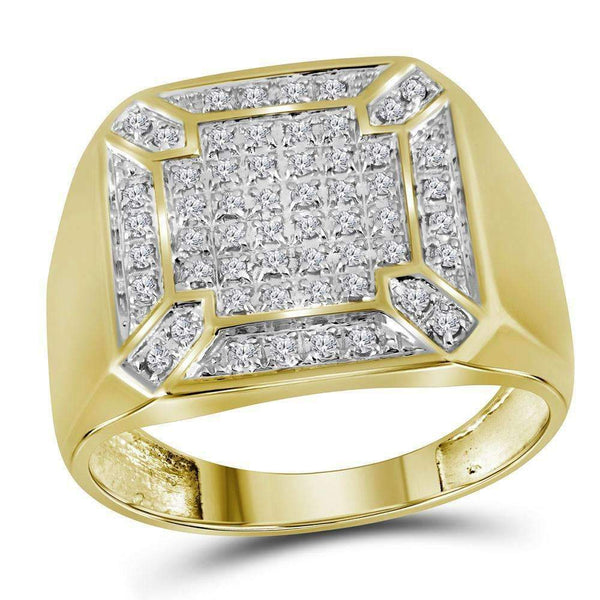 10kt Yellow Gold Mens Round Diamond Square Cluster Ring 1/3 Cttw-Gold & Diamond Men Rings-10.5-JadeMoghul Inc.