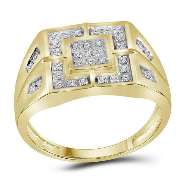 10kt Yellow Gold Mens Round Diamond Square Cluster Ring 1/4 Cttw-Gold & Diamond Men Rings-10-JadeMoghul Inc.