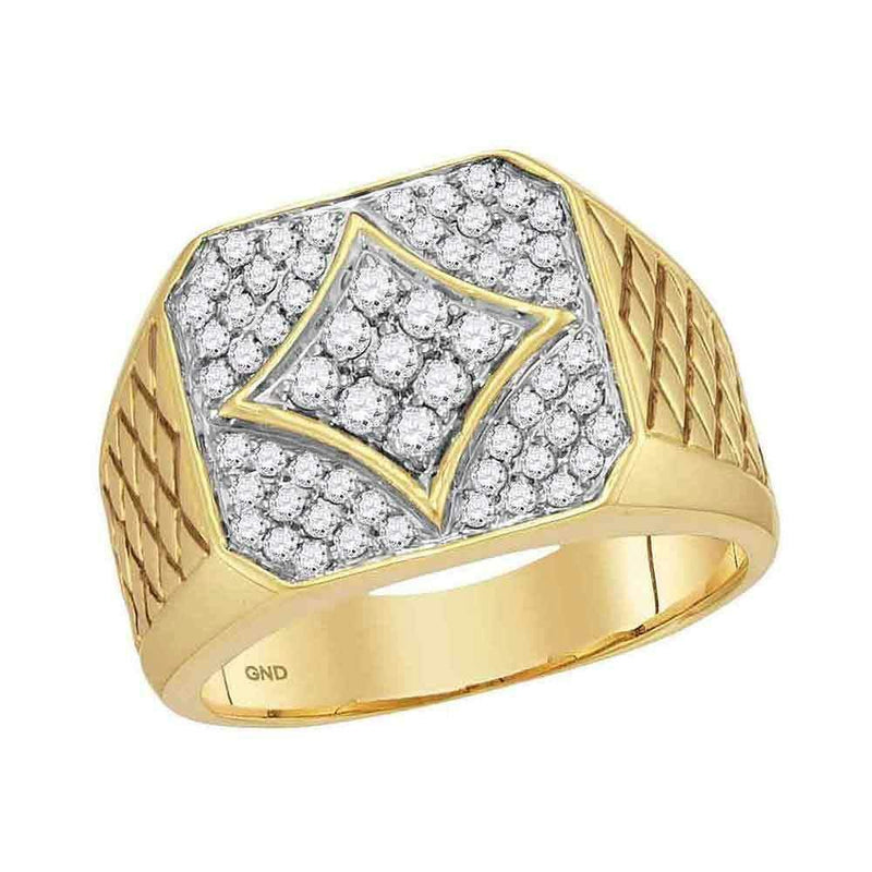 10kt Yellow Gold Men's Round Diamond Square Cluster Textured Ring 3/4 Cttw - FREE Shipping (US/CAN)-Gold & Diamond General-9-JadeMoghul Inc.