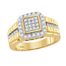 10kt Yellow Gold Men's Round Diamond Square Frame Cluster Ring 1.00 Cttw - FREE Shipping (US/CAN)-Gold & Diamond General-8-JadeMoghul Inc.