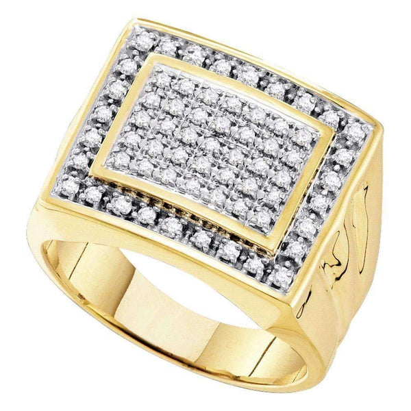 10kt Yellow Gold Men's Round Diamond Square Frame Cluster Ring 1/2 Cttw - FREE Shipping (US/CAN)-Men's Rings-9.5-JadeMoghul Inc.