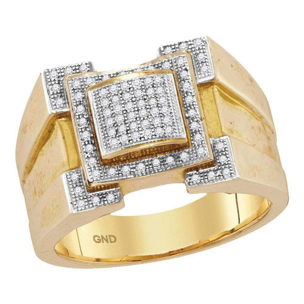 10kt Yellow Gold Men's Round Diamond Square Frame Cluster Ring 1/4 Cttw - FREE Shipping (US/CAN)-Gold & Diamond Rings-8-JadeMoghul Inc.