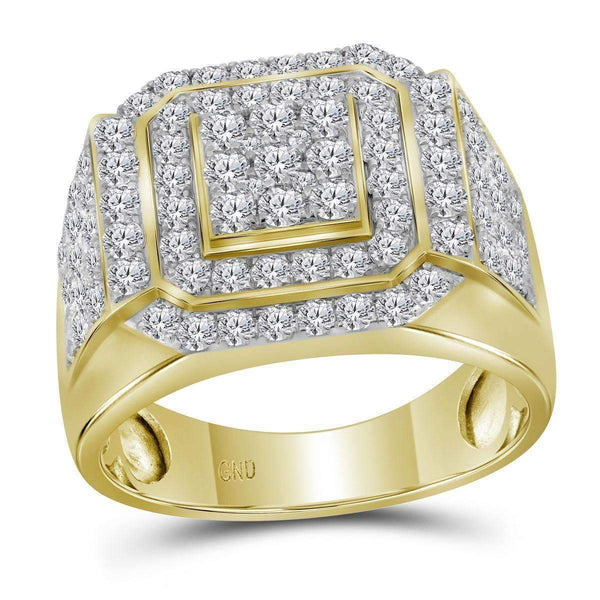 10kt Yellow Gold Men's Round Diamond Square Frame Cluster Ring 2-1/2 Cttw - FREE Shipping (US/CAN)-Gold & Diamond Rings-8-JadeMoghul Inc.