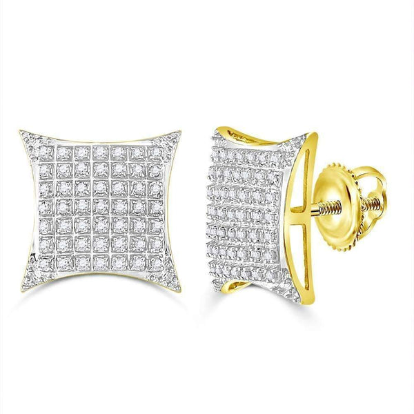 10kt Yellow Gold Mens Round Diamond Square Kite Cluster Stud Earrings 1-3 Cttw-Gold & Diamond Men Earrings-JadeMoghul Inc.