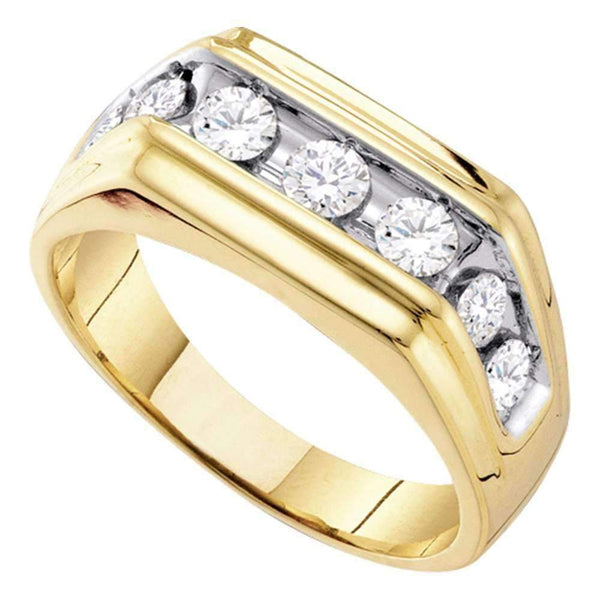 10kt Yellow Gold Men's Round Diamond Squared Edges Single Row Band Ring 1.00 Cttw - FREE Shipping (USA/CAN)-Gold & Diamond Men Rings-8-JadeMoghul Inc.