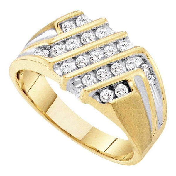 10kt Yellow Gold Men's Round Diamond Stripe Cluster Band Ring 1/2 Cttw - FREE Shipping (US/CAN)-Gold & Diamond Men Rings-8.5-JadeMoghul Inc.