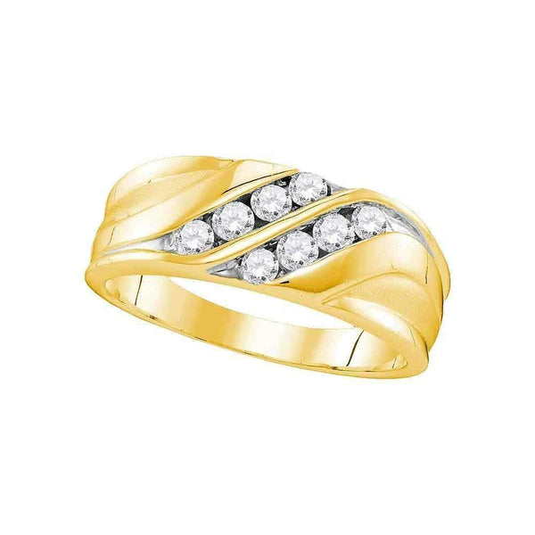 10kt Yellow Gold Men's Round Diamond Wedding Band Ring 1/2 Cttw - FREE Shipping (US/CAN)-Gold & Diamond Wedding Jewelry-8-JadeMoghul Inc.