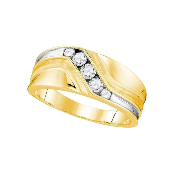 10kt Yellow Gold Men's Round Diamond Wedding Band Ring 3/8 Cttw - FREE Shipping (US/CAN)-Gold & Diamond Wedding Jewelry-9-JadeMoghul Inc.