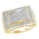 10kt Yellow Gold Men's Round Pave-set Diamond Convex Dome Rectangle Cluster Ring 3/4 Cttw - FREE Shipping (US/CAN)-Gold & Diamond General-8-JadeMoghul Inc.